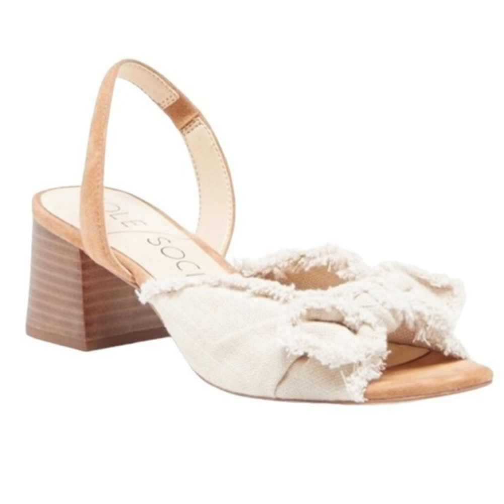 Sole Society Women’s Size 7 Shawntae Block Heel Slingback Sandal Canvas